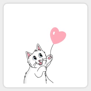 Sweet white cat with heart balloon Sticker